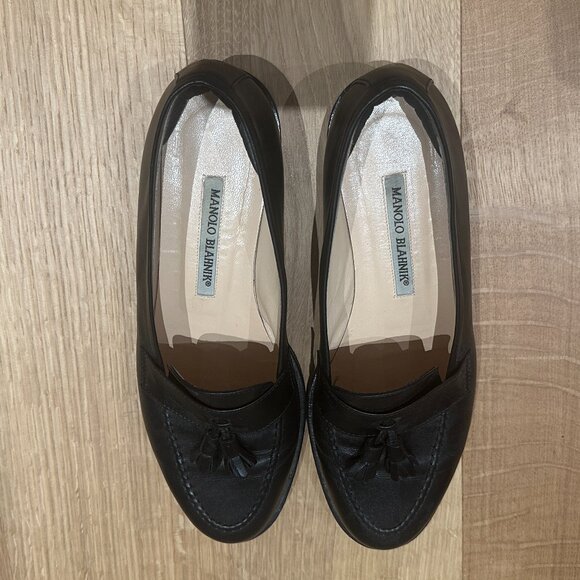 Manolo Blahnik Black Leather Classic Loafer Sz. 38.5 - Picture 2 of 6
